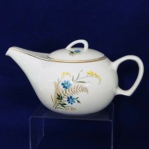 Teapot with Lid Florals Gold Trim Long Pour Spout